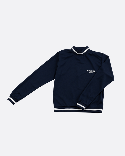 ラインボーダー長袖モックネック