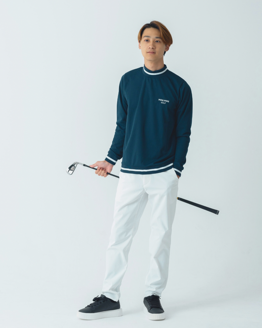 ラインボーダー長袖モックネック