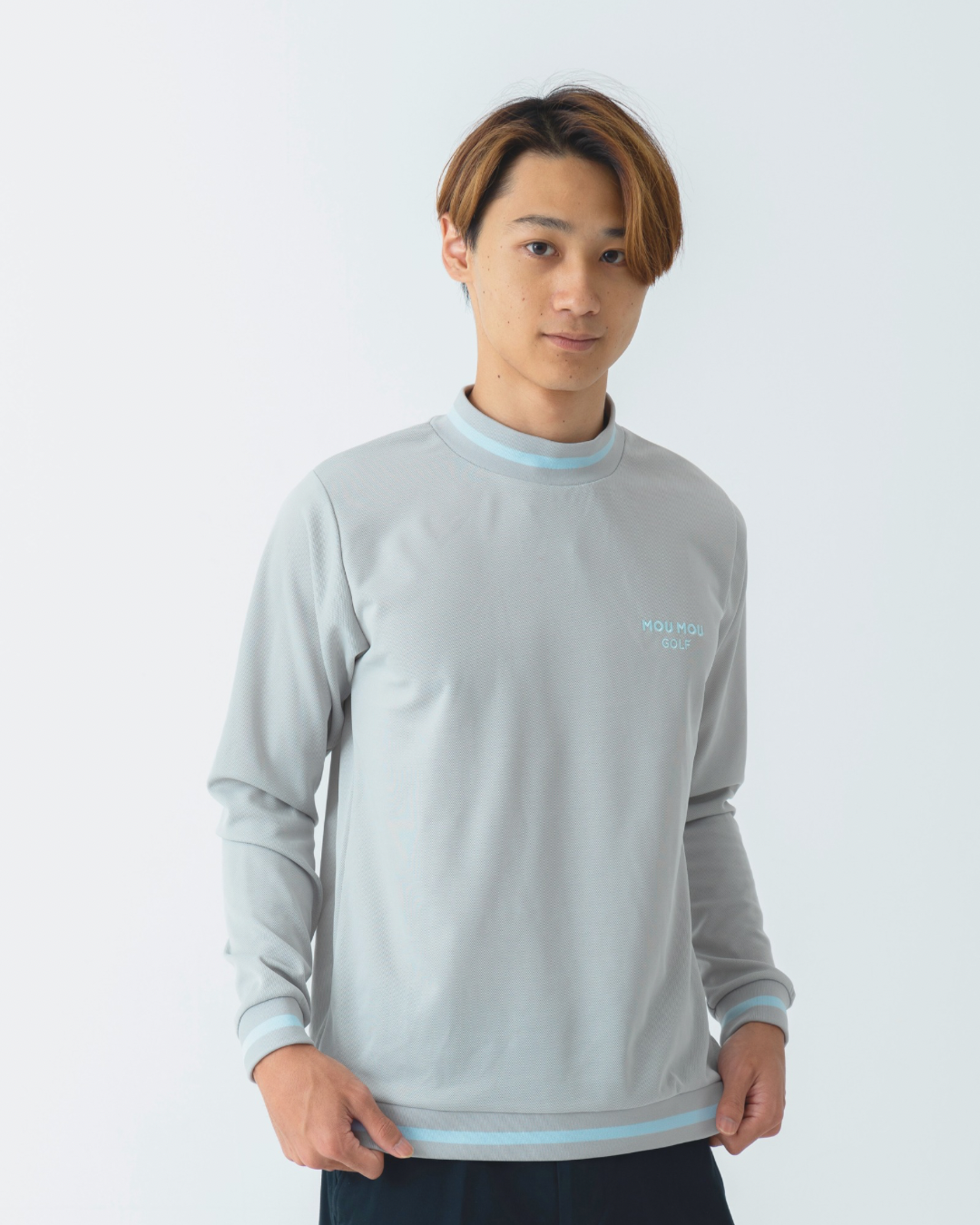 ラインボーダー長袖モックネック
