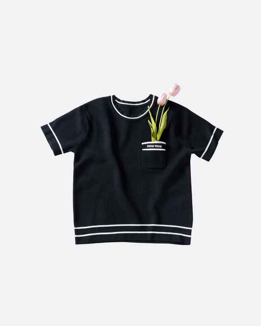 ポケット付き半袖ニット