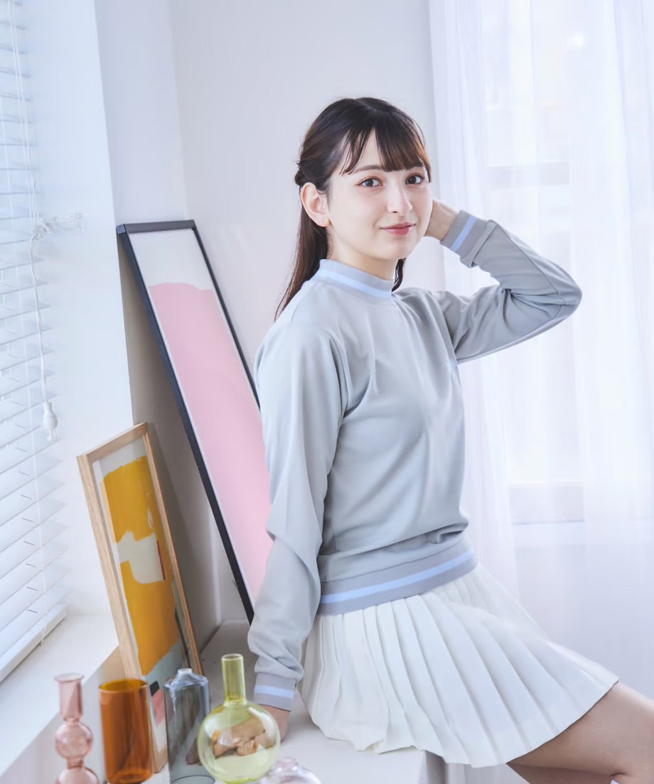 ラインボーダー長袖モックネック