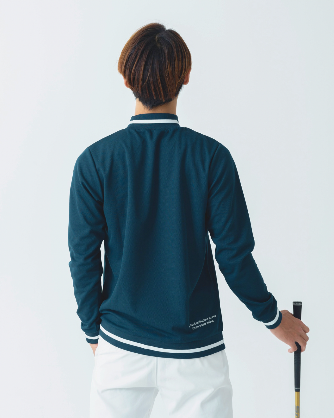 ラインボーダー長袖モックネック