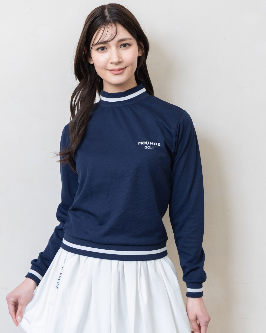 ラインボーダー長袖モックネック