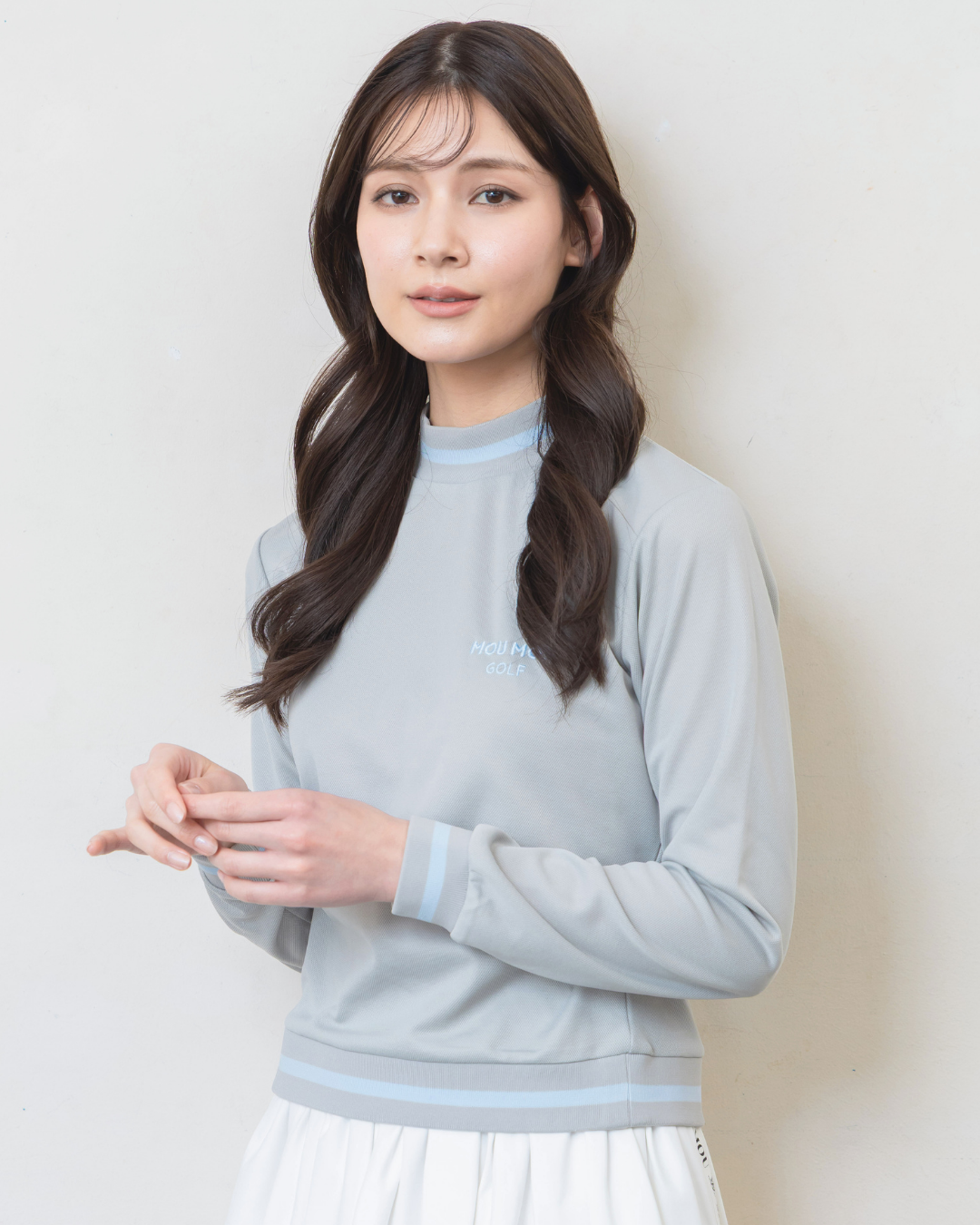 ラインボーダー長袖モックネック